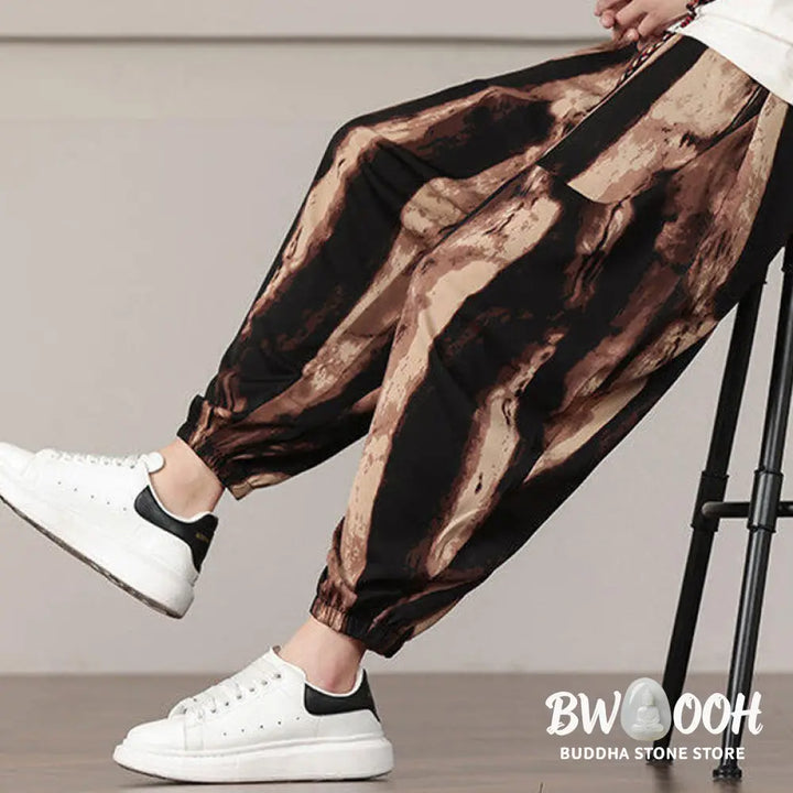 Buddha Stones Stripe Pattern Drawstring Men’s Harem Pants With Pockets - Men’s Harem Pants