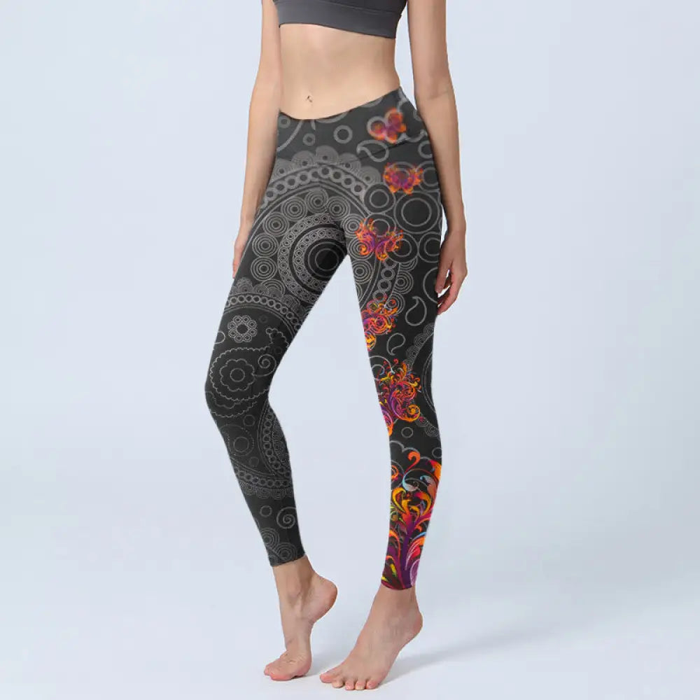 BWOOOH printed yoga leggings - Strong Contrast Flower Paisley Pattern G