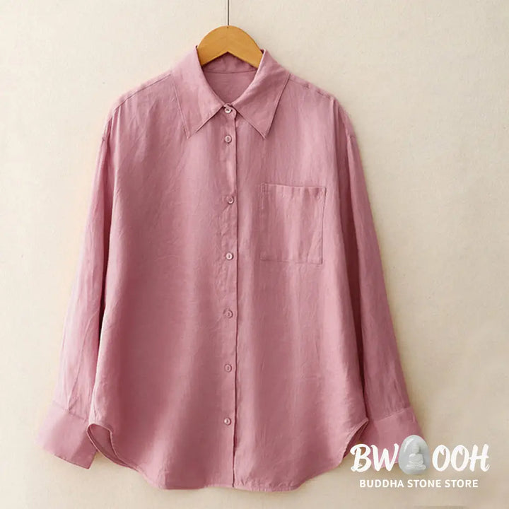 Buddha Stones Summer 2pcs Plain Long Sleeve Shirt Top Cardigan Shorts Meditation Clothing Women’s Set With Pockets