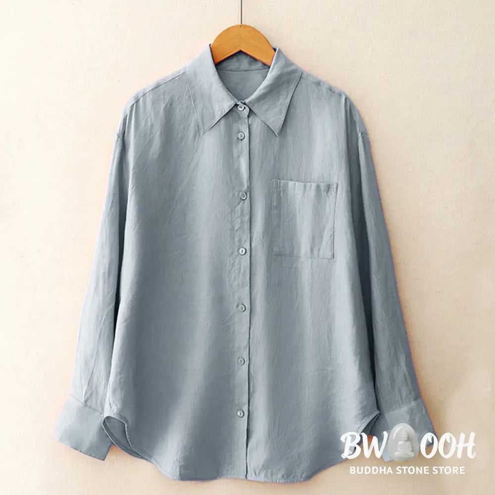 Buddha Stones Summer 2pcs Plain Long Sleeve Shirt Top Cardigan Shorts Meditation Clothing Women’s Set With Pockets