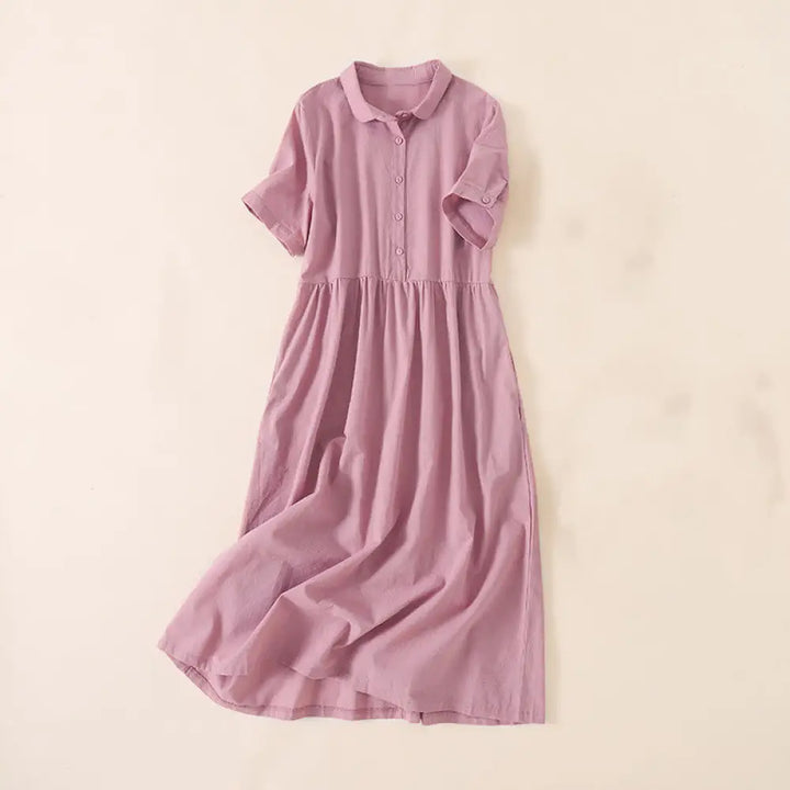 BWOOOH Summer Buttons Design Short Sleeve Cotton Linen Mi