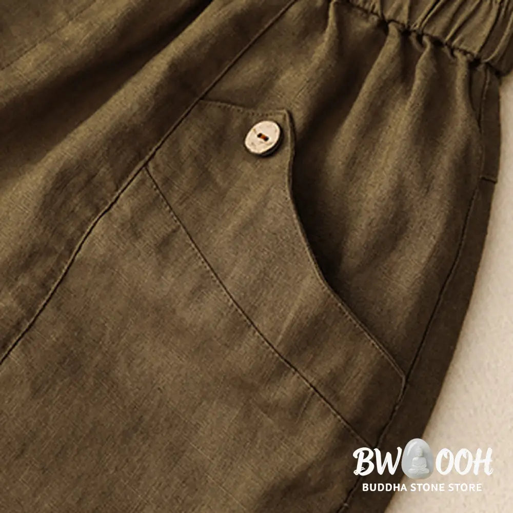 Buddha Stones Summer Casual Buttons Plain Cotton Women’s Shorts With Pockets - Women’s Shorts