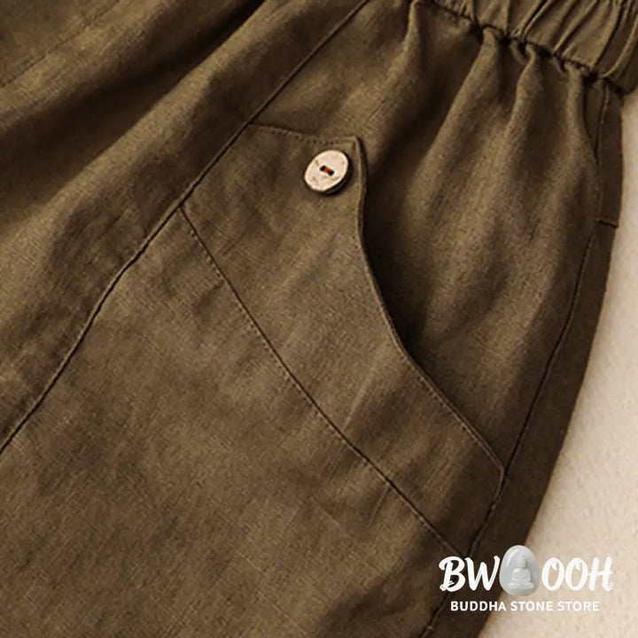 Buddha Stones Summer Casual Buttons Plain Cotton Women’s Shorts With Pockets - Women’s Shorts