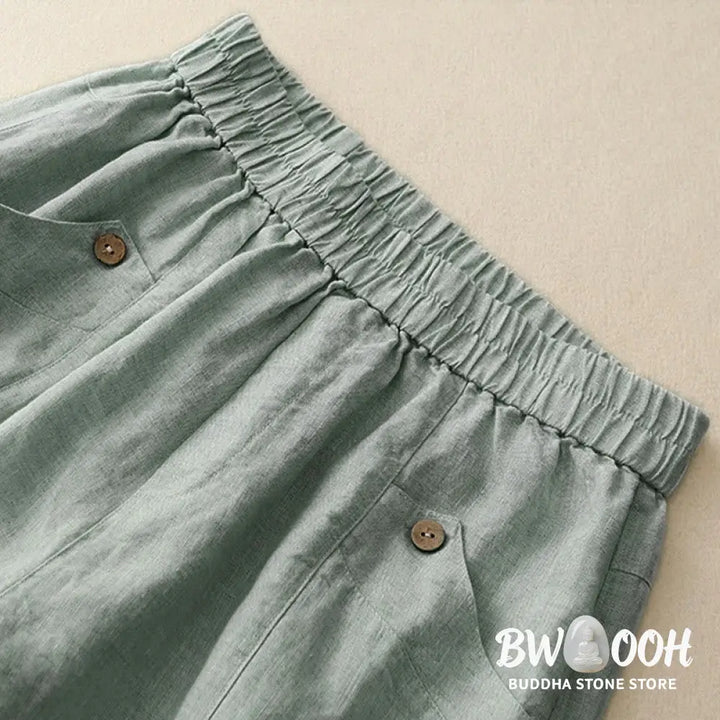Buddha Stones Summer Casual Buttons Plain Cotton Women’s Shorts With Pockets - Women’s Shorts