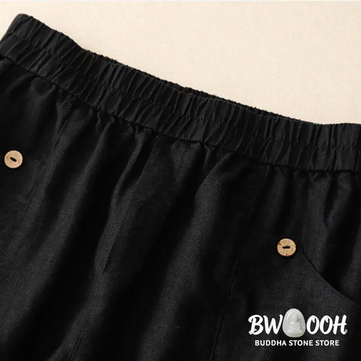 Buddha Stones Summer Casual Buttons Plain Cotton Women’s Shorts With Pockets - Women’s Shorts