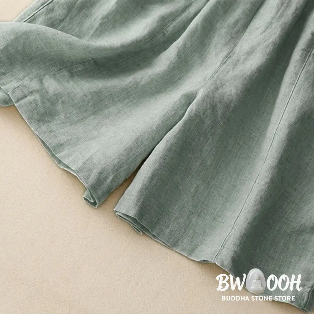 Buddha Stones Summer Casual Buttons Plain Cotton Women’s Shorts With Pockets - Women’s Shorts