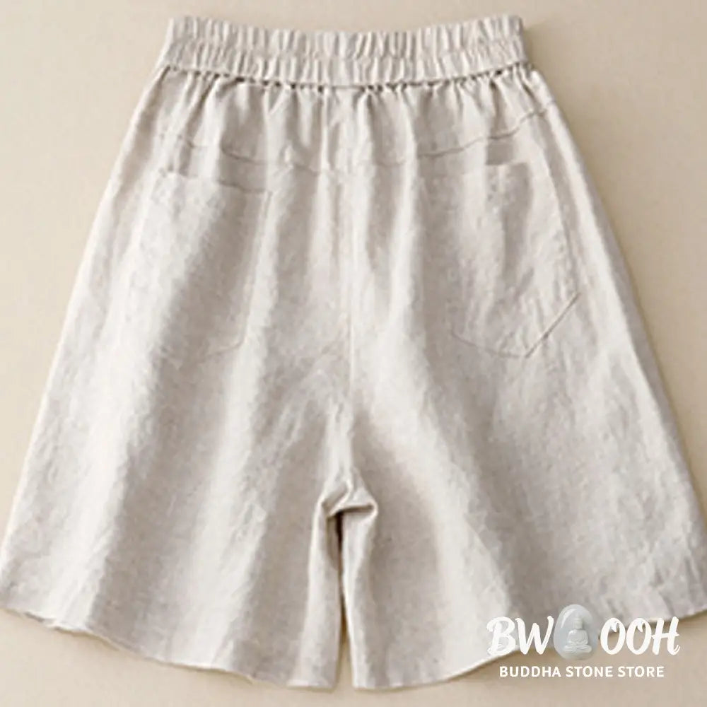 Buddha Stones Summer Casual Buttons Plain Cotton Women’s Shorts With Pockets - Women’s Shorts