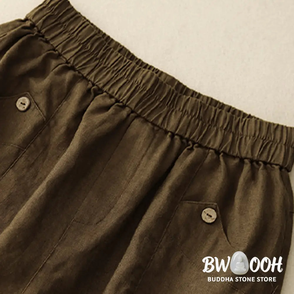 Buddha Stones Summer Casual Buttons Plain Cotton Women’s Shorts With Pockets - Women’s Shorts