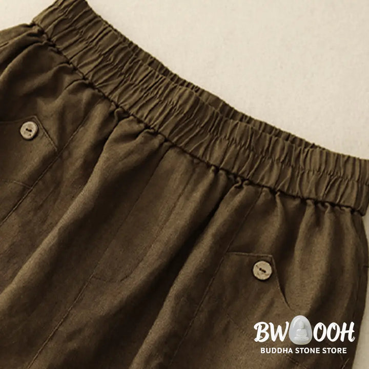 Buddha Stones Summer Casual Buttons Plain Cotton Women’s Shorts With Pockets - Women’s Shorts