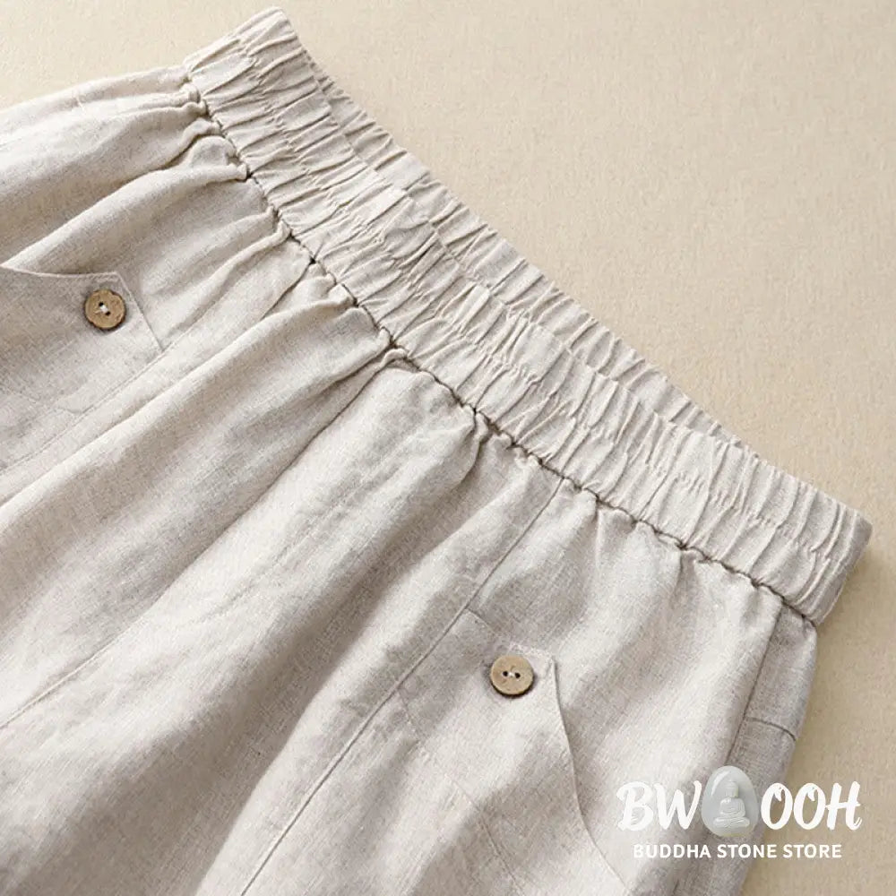 Buddha Stones Summer Casual Buttons Plain Cotton Women’s Shorts With Pockets - Women’s Shorts
