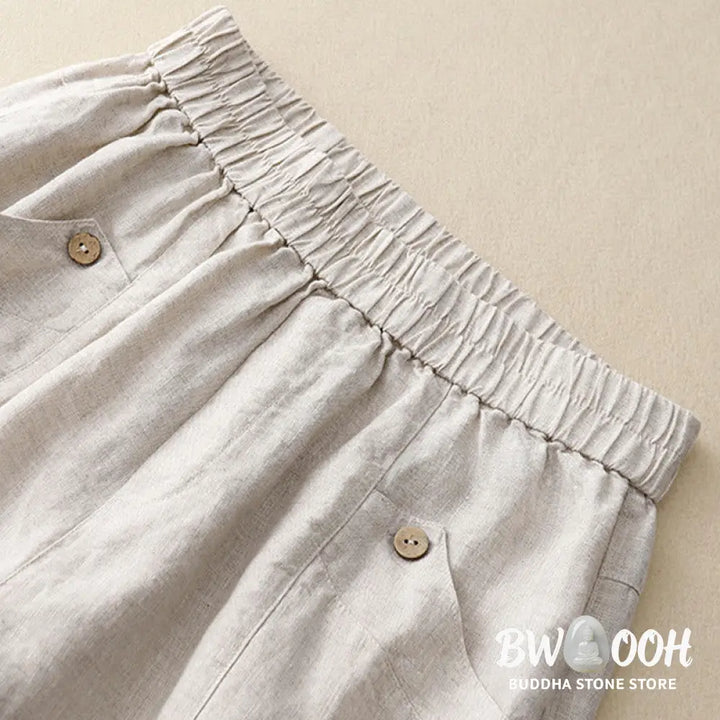 Buddha Stones Summer Casual Buttons Plain Cotton Women’s Shorts With Pockets - Women’s Shorts