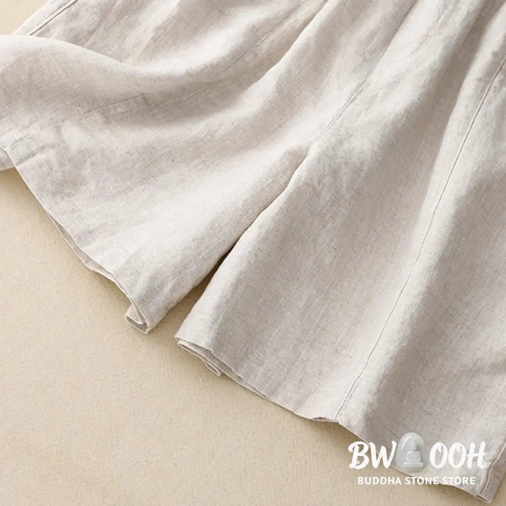 Buddha Stones Summer Casual Buttons Plain Cotton Women’s Shorts With Pockets - Women’s Shorts