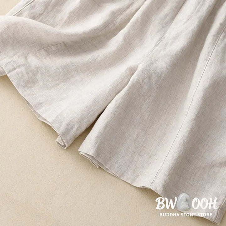 Buddha Stones Summer Casual Buttons Plain Cotton Women’s Shorts With Pockets - Women’s Shorts