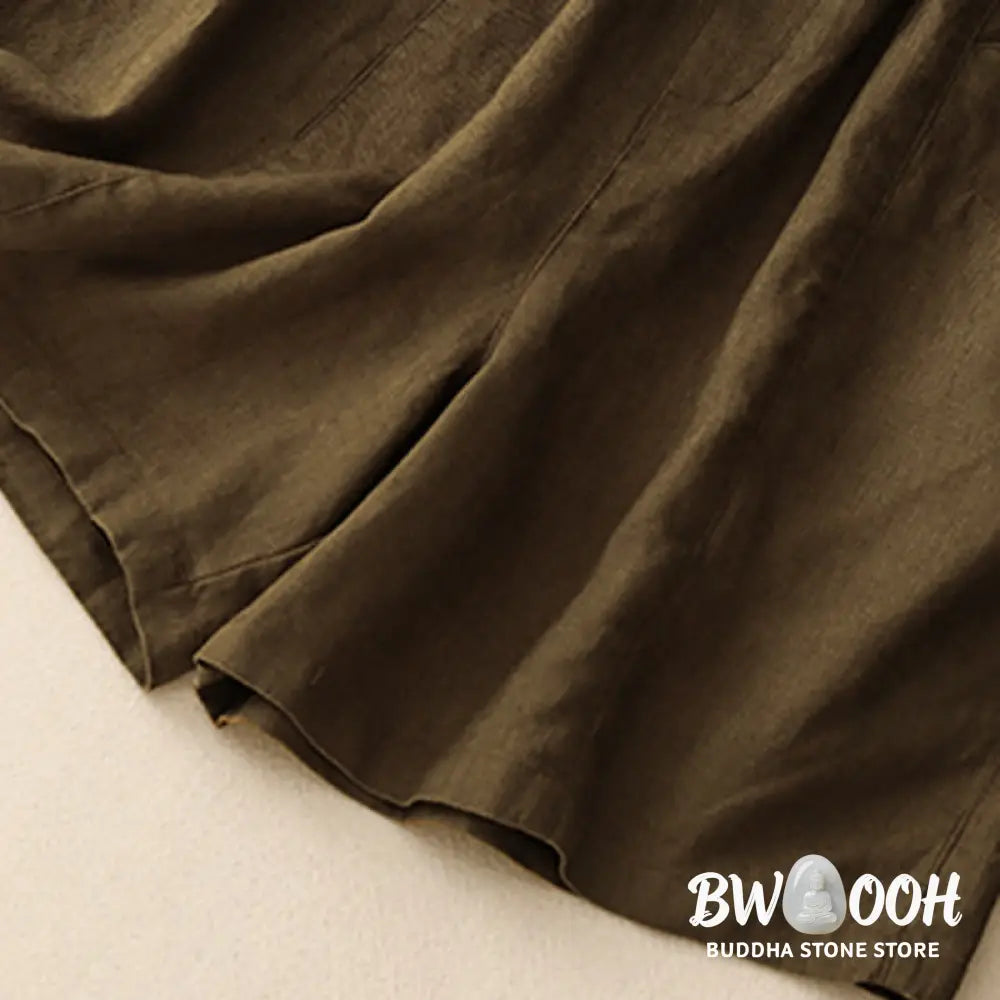 Buddha Stones Summer Casual Buttons Plain Cotton Women’s Shorts With Pockets - Women’s Shorts