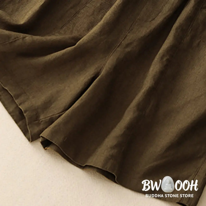 Buddha Stones Summer Casual Buttons Plain Cotton Women’s Shorts With Pockets - Women’s Shorts