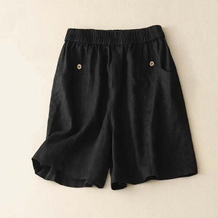 Buddha Stones Summer Casual Buttons Plain Cotton Women’s Shorts With Pockets - Black / US4，UK/AU8，EU36 (L) - Women’s