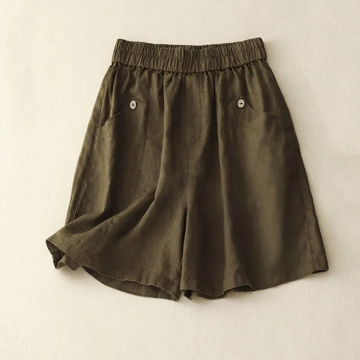 Buddha Stones Summer Casual Buttons Plain Cotton Women’s Shorts With Pockets - DarkGoldenrod / US4，UK/AU8，EU36 (L)