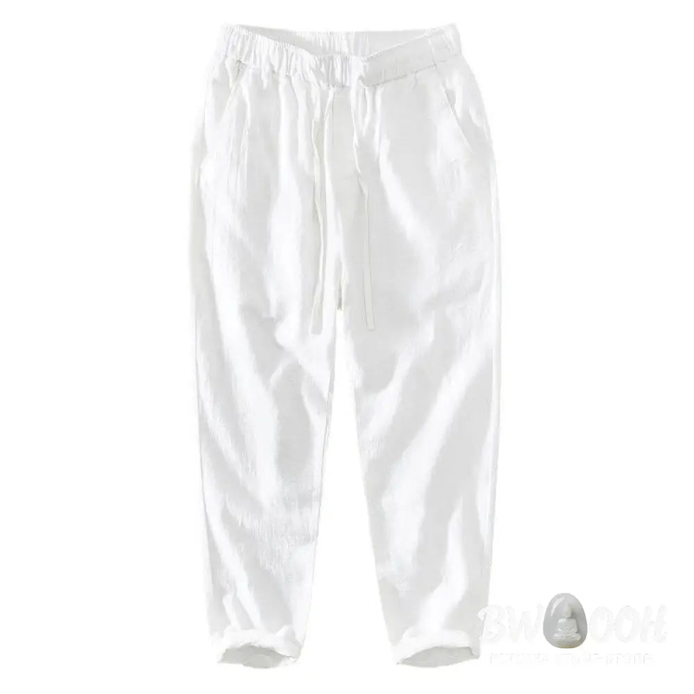 Buddha Stones Summer Casual Drawstring Ramie Linen Men’s Pants With Pockets - Men’s Pants