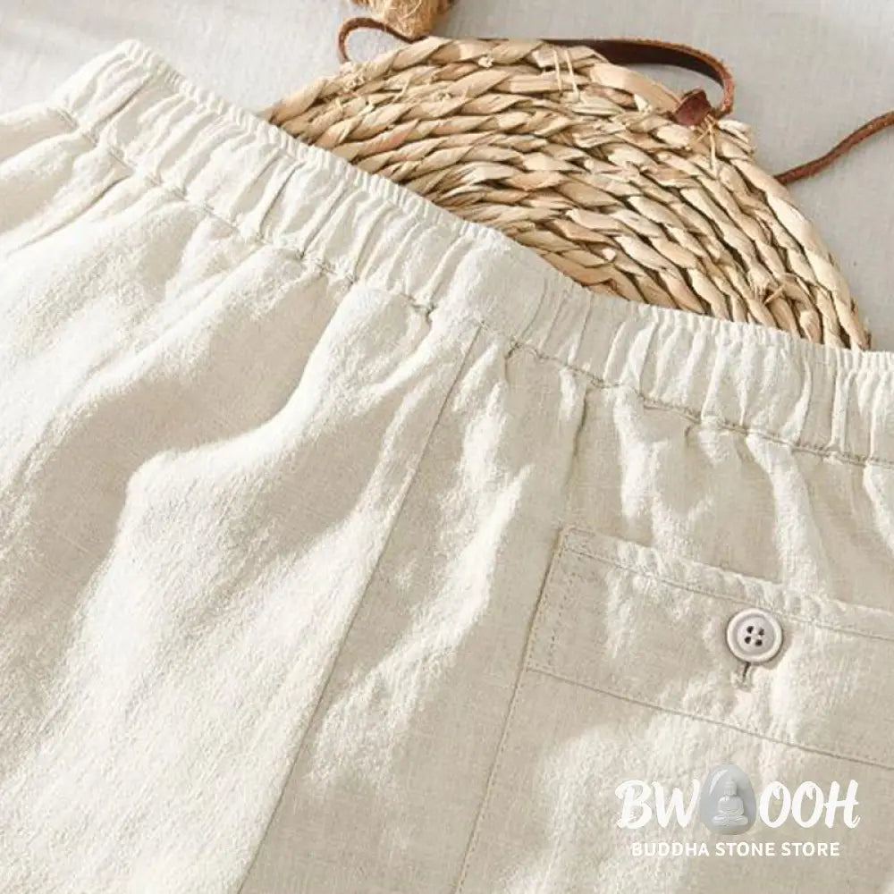 Buddha Stones Summer Casual Drawstring Ramie Linen Men’s Pants With Pockets - Men’s Pants