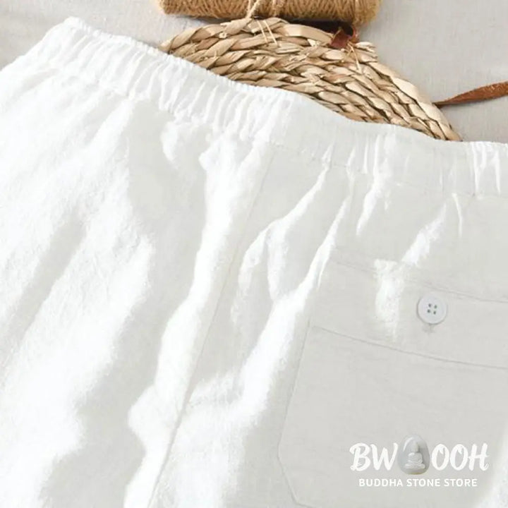 Buddha Stones Summer Casual Drawstring Ramie Linen Men’s Pants With Pockets - Men’s Pants