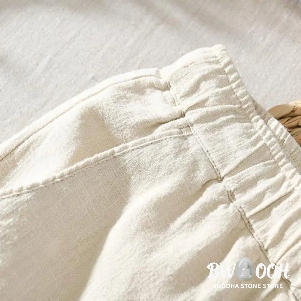 Buddha Stones Summer Casual Drawstring Ramie Linen Men’s Pants With Pockets - Men’s Pants