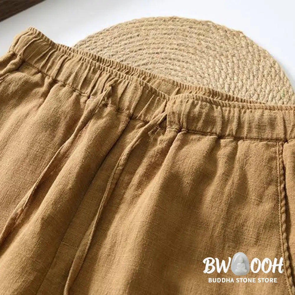 Buddha Stones Summer Casual Drawstring Ramie Linen Men’s Pants With Pockets - Men’s Pants