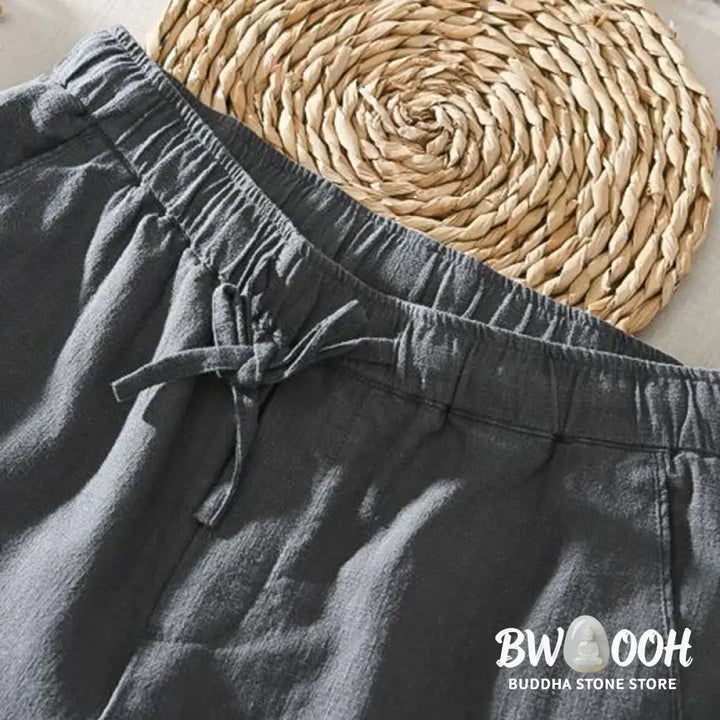 Buddha Stones Summer Casual Drawstring Ramie Linen Men’s Pants With Pockets - Men’s Pants