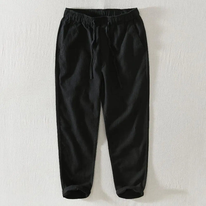 Buddha Stones Summer Casual Drawstring Ramie Linen Men’s Pants With Pockets - Black / US/UK/AU36，EU46 (L) - Men’s Pants