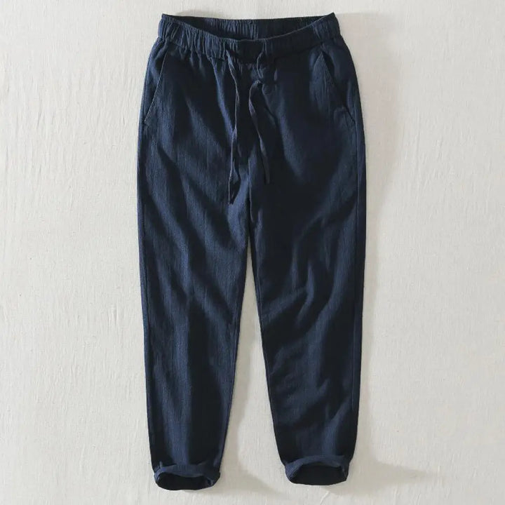 Buddha Stones Summer Casual Drawstring Ramie Linen Men’s Pants With Pockets - MidnightBlue / US/UK/AU36，EU46 (L)