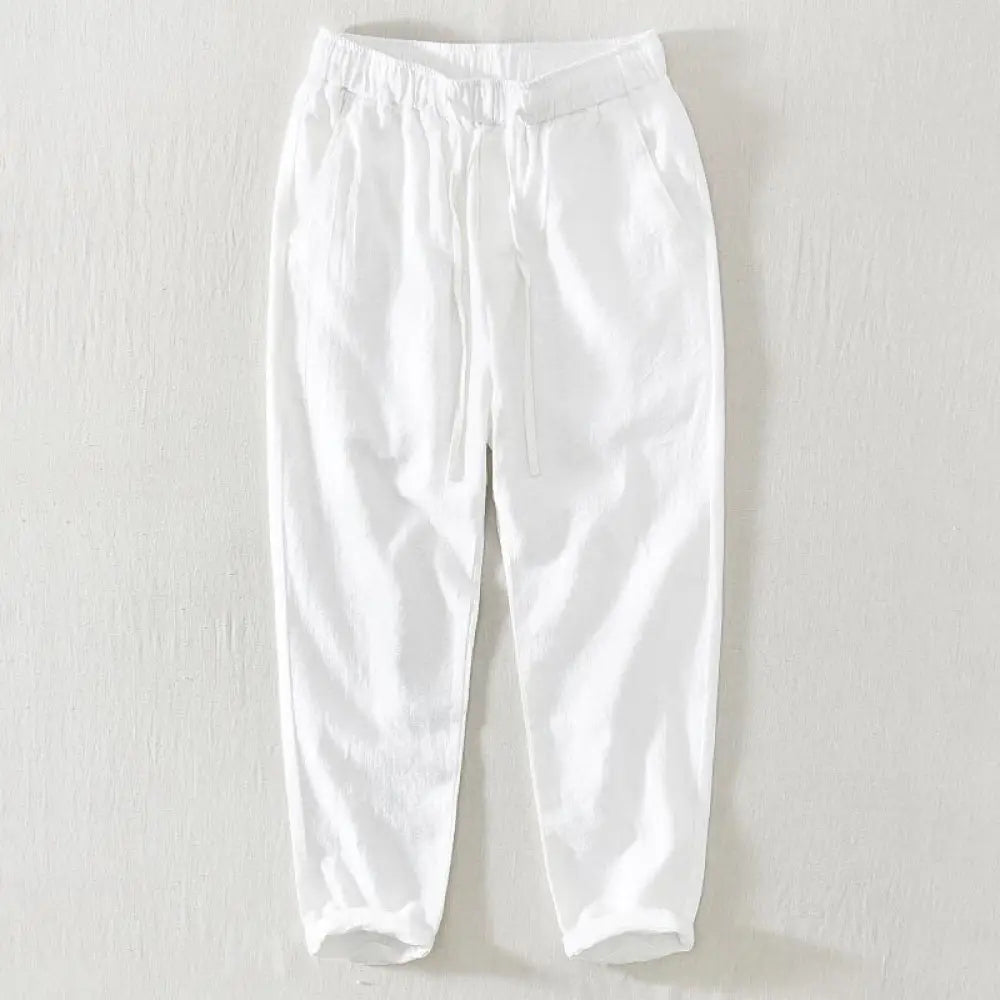 Buddha Stones Summer Casual Drawstring Ramie Linen Men’s Pants With Pockets - White / US/UK/AU36，EU46 (L) - Men’s Pants