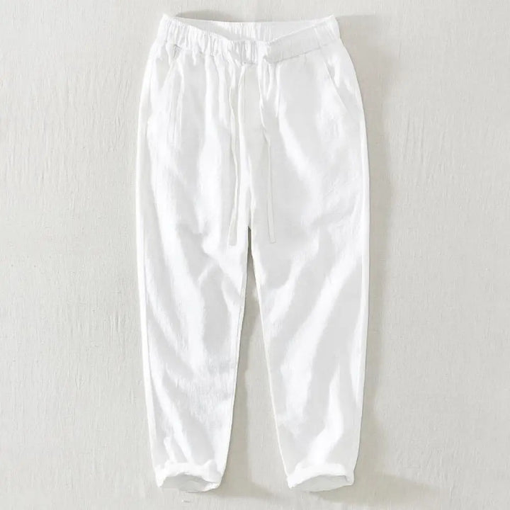 Buddha Stones Summer Casual Drawstring Ramie Linen Men’s Pants With Pockets - White / US/UK/AU36，EU46 (L) - Men’s Pants