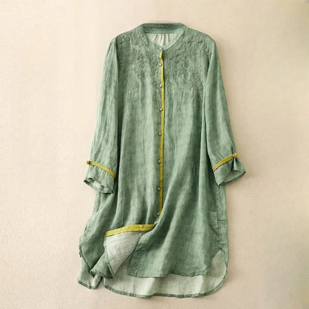 BWOOOH Summer Casual Embroidered Stand Collar Design Thre