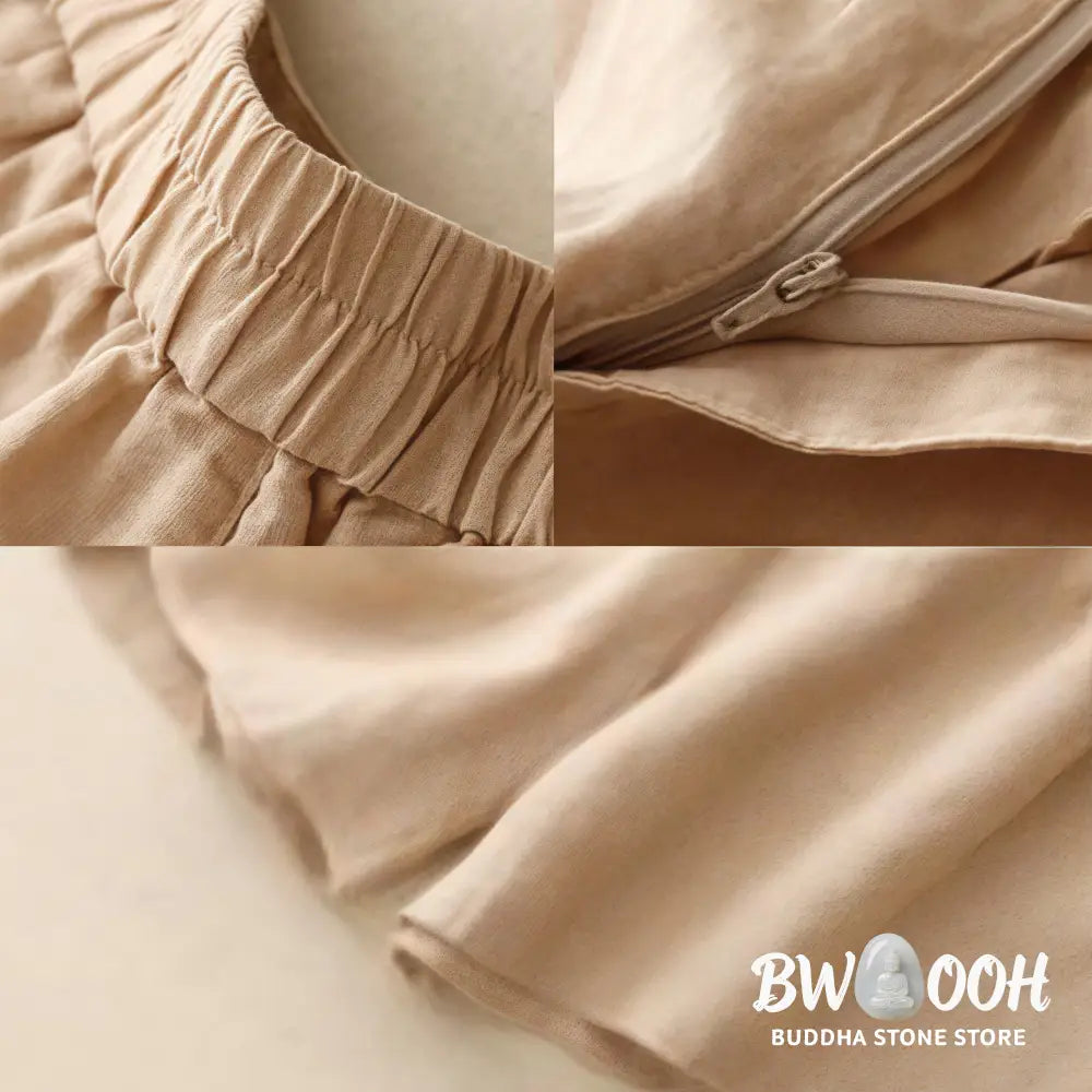 Buddha Stones Summer Casual Embroidery Flower Pleated Zipper Button Cotton Linen Women’s Shorts With Pockets - Women’s