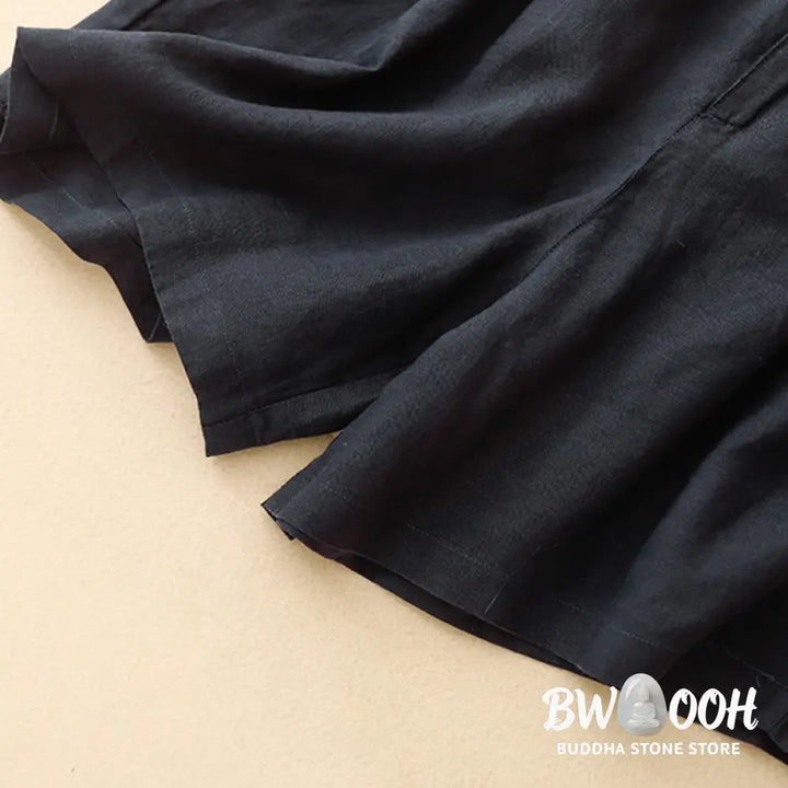 Buddha Stones Summer Casual Embroidery Flower Pleated Zipper Button Cotton Linen Women’s Shorts With Pockets - Women’s