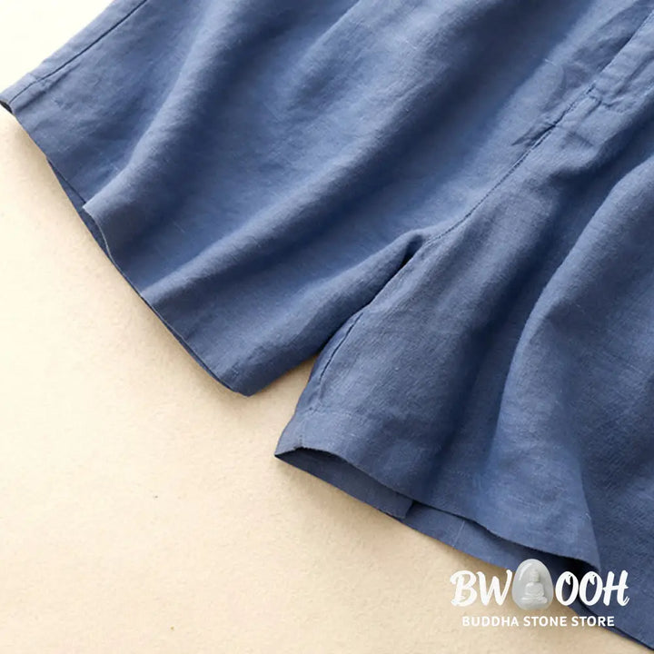 Buddha Stones Summer Casual Embroidery Flower Pleated Zipper Button Cotton Linen Women’s Shorts With Pockets - Women’s