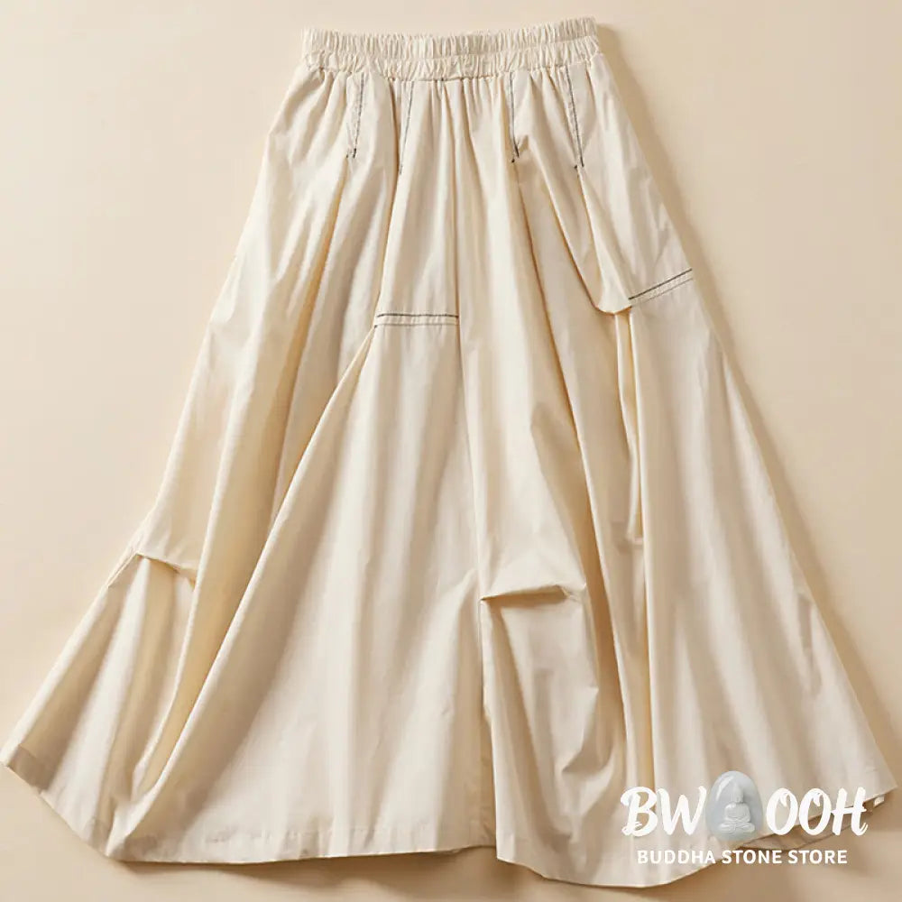 Buddha Stones Summer Casual Irregular Design Women’s Cotton Skirt With Pockets - Skirt