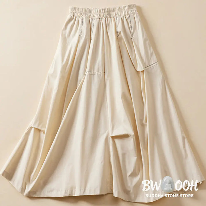 Buddha Stones Summer Casual Irregular Design Women’s Cotton Skirt With Pockets - Skirt