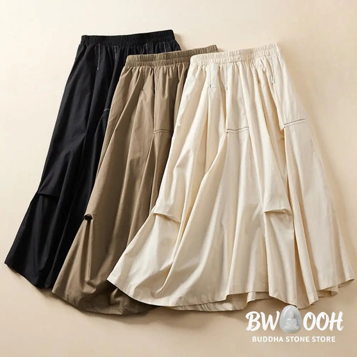 Buddha Stones Summer Casual Irregular Design Women’s Cotton Skirt With Pockets - Skirt