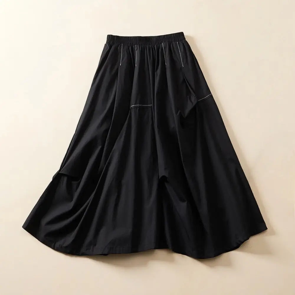 Buddha Stones Summer Casual Irregular Design Women’s Cotton Skirt With Pockets - Black / US4，UK/AU8，EU36 (L) - Skirt