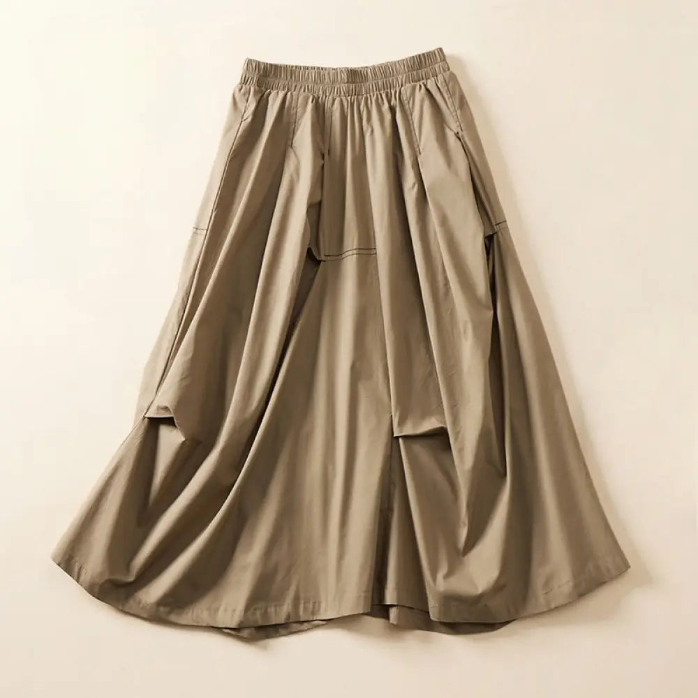 Buddha Stones Summer Casual Irregular Design Women’s Cotton Skirt With Pockets - DarkKhaki / US4，UK/AU8，EU36 (L) - Skirt
