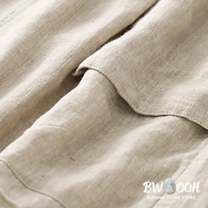 Buddha Stones Summer Casual Plain Cotton Linen Women’s Elasti Straight Shorts With Pockets - Women’s Shorts