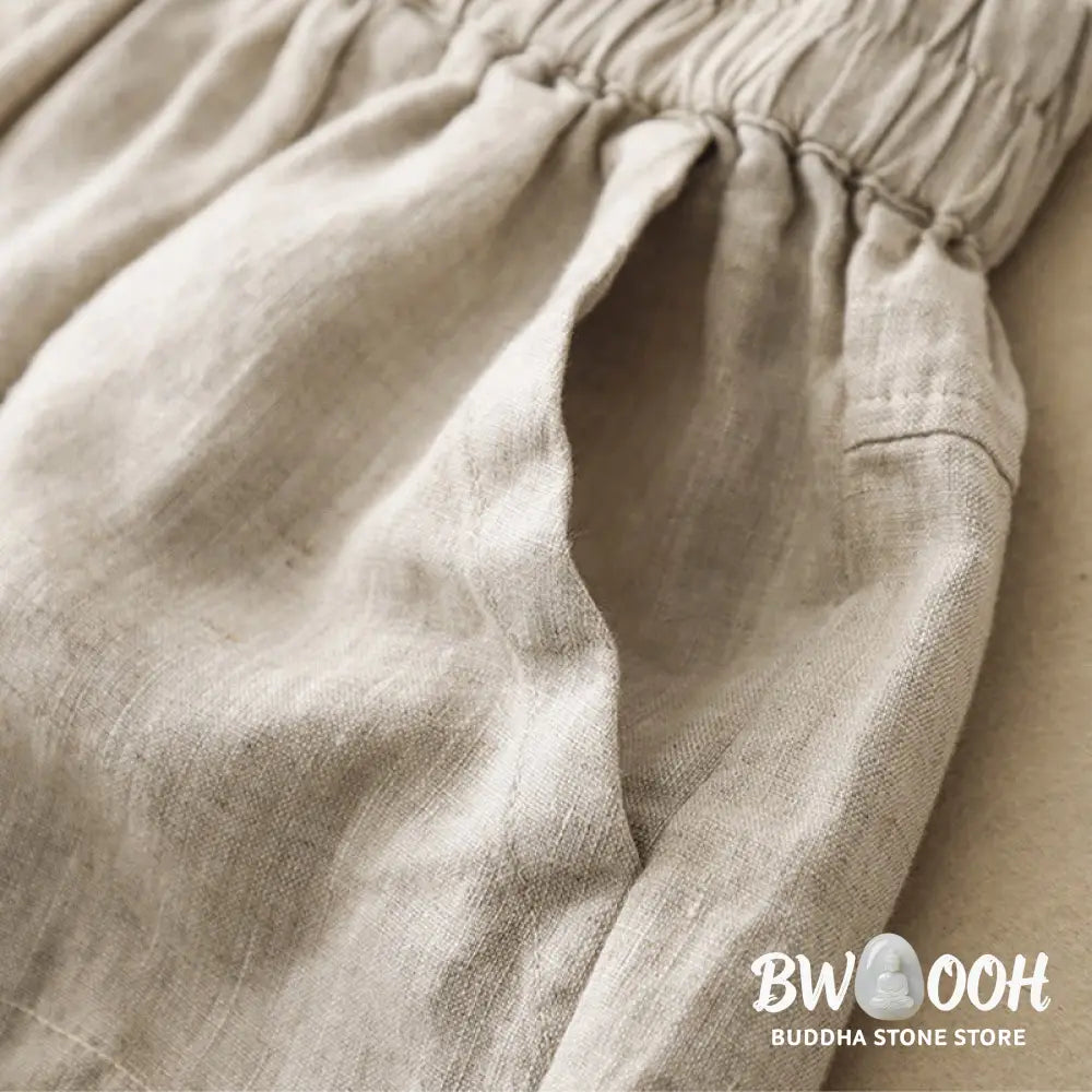 Buddha Stones Summer Casual Plain Cotton Linen Women’s Elasti Straight Shorts With Pockets - Women’s Shorts