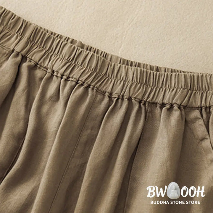 Buddha Stones Summer Casual Plain Cotton Linen Women’s Elasti Straight Shorts With Pockets - Women’s Shorts