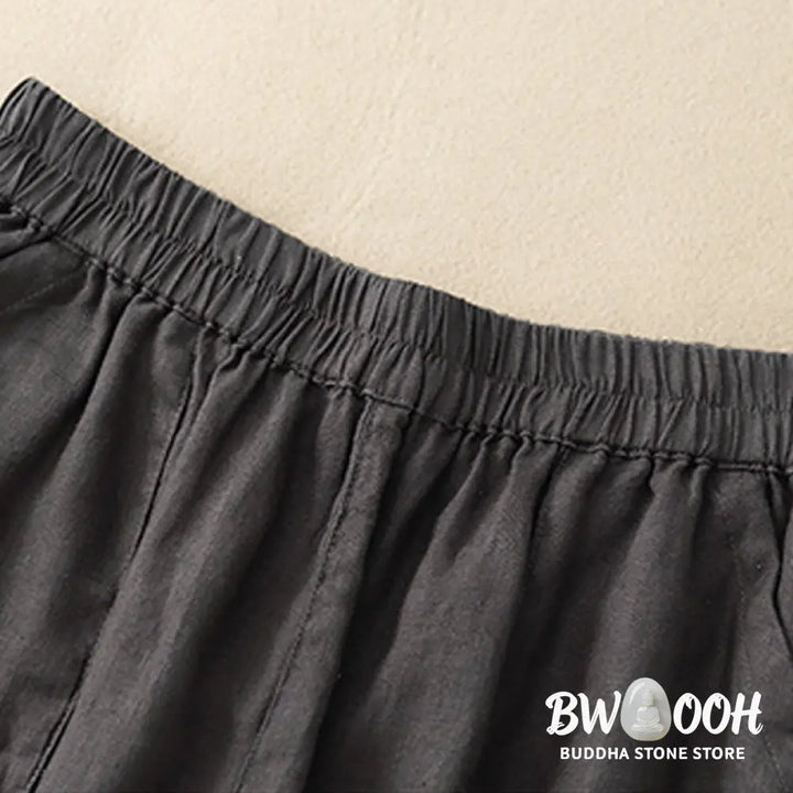Buddha Stones Summer Casual Plain Cotton Linen Women’s Elasti Straight Shorts With Pockets - Women’s Shorts
