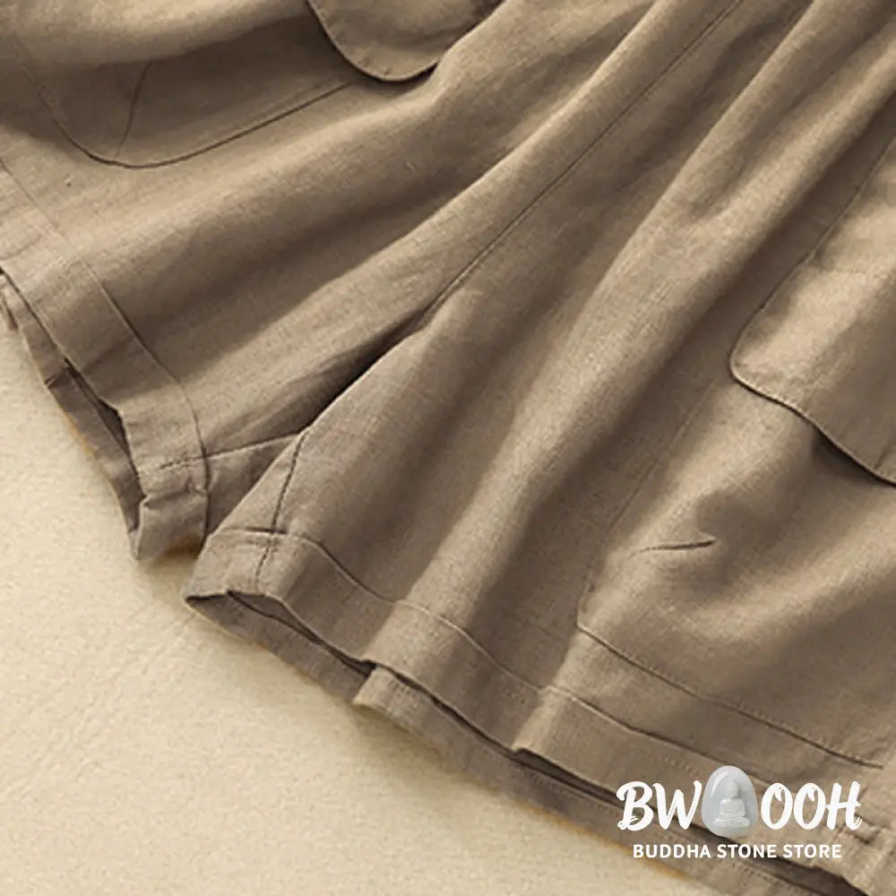 Buddha Stones Summer Casual Plain Cotton Linen Women’s Elasti Straight Shorts With Pockets - Women’s Shorts