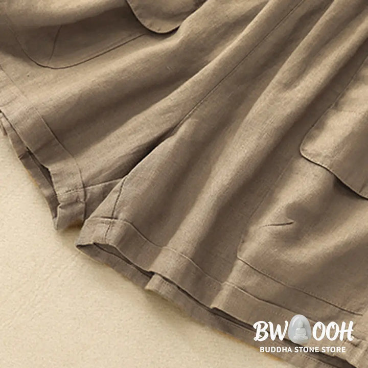 Buddha Stones Summer Casual Plain Cotton Linen Women’s Elasti Straight Shorts With Pockets - Women’s Shorts