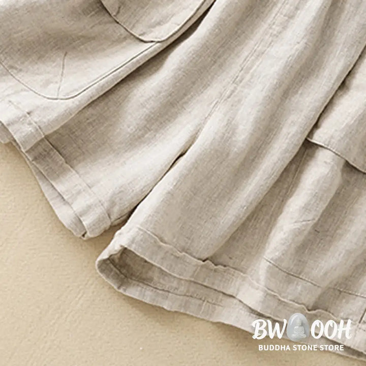 Buddha Stones Summer Casual Plain Cotton Linen Women’s Elasti Straight Shorts With Pockets - Women’s Shorts