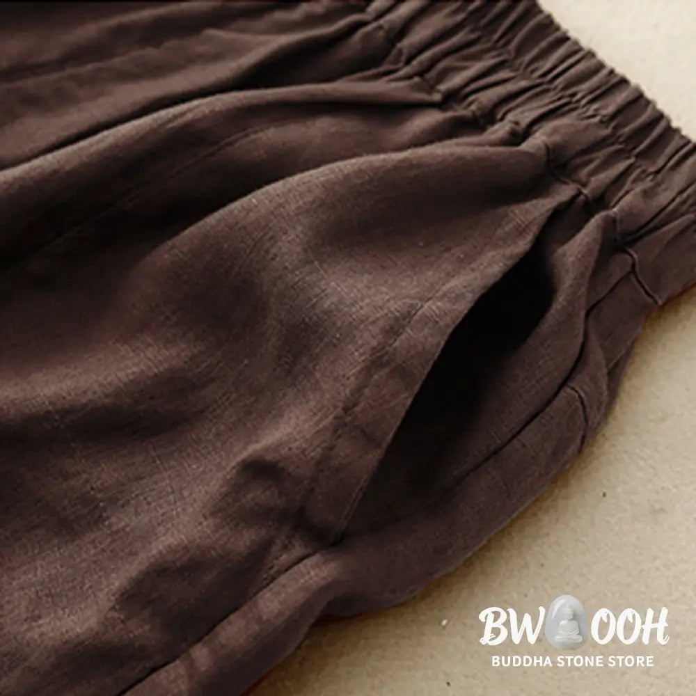 Buddha Stones Summer Casual Plain Cotton Linen Women’s Elasti Straight Shorts With Pockets - Women’s Shorts