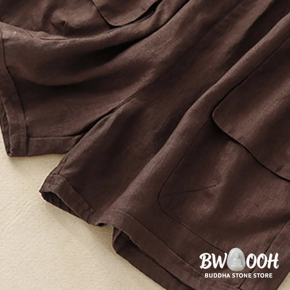 Buddha Stones Summer Casual Plain Cotton Linen Women’s Elasti Straight Shorts With Pockets - Women’s Shorts
