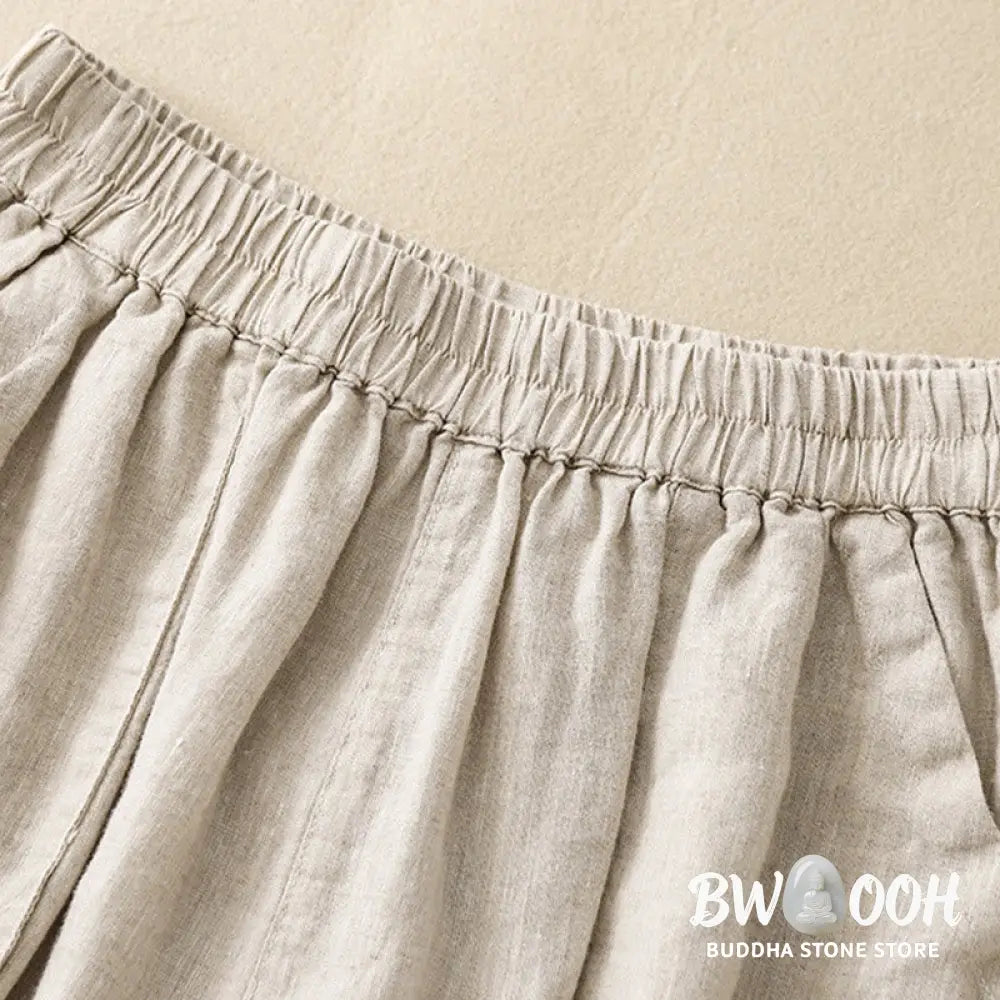 Buddha Stones Summer Casual Plain Cotton Linen Women’s Elasti Straight Shorts With Pockets - Women’s Shorts